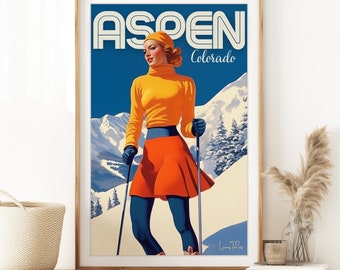 Vintage Aspen Colorado Ski Print | Mountain Travel Wall Art