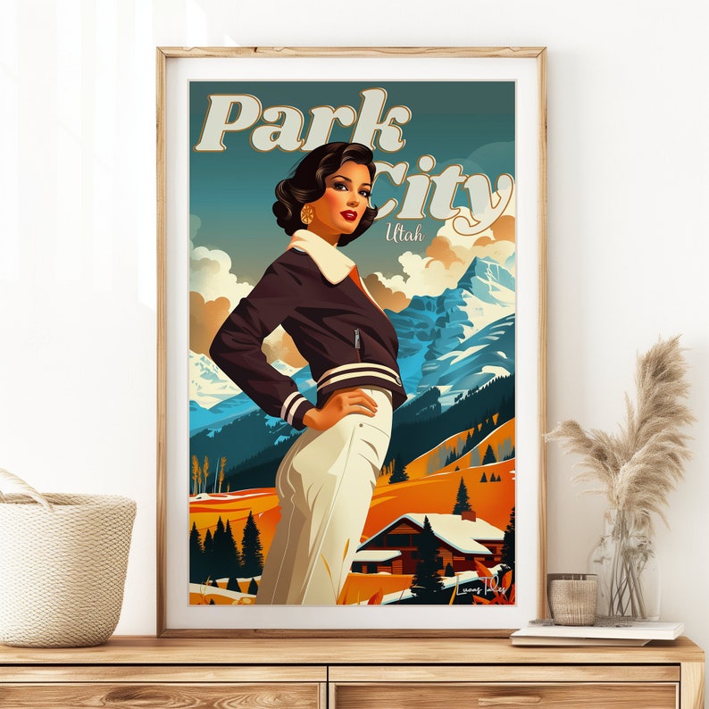 Park City Vintage Print Utah Ski Souvenir Poster for Mountain Lovers