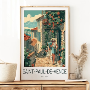 Impressão vintage de São Paulo de Vence - Decoração de interiores moderna - Pôster de lembrança da França para aniversários ou casamentos de amantes do sol