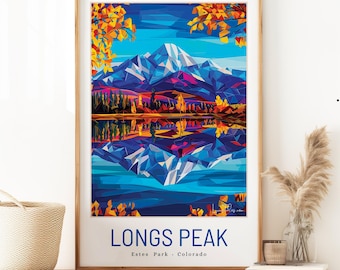 Longs Peak Travel Art - Handcrafted Vintage Poster for Modern Interior Design - Colorado Ski Souvenir