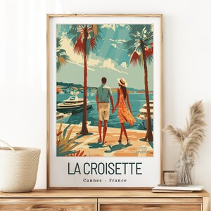 Decoración vintage de La Croisette - Póster de Cannes, Francia, con el sol como protagonista para un diseño de interiores moderno - Regalo de boda o cumpleaños