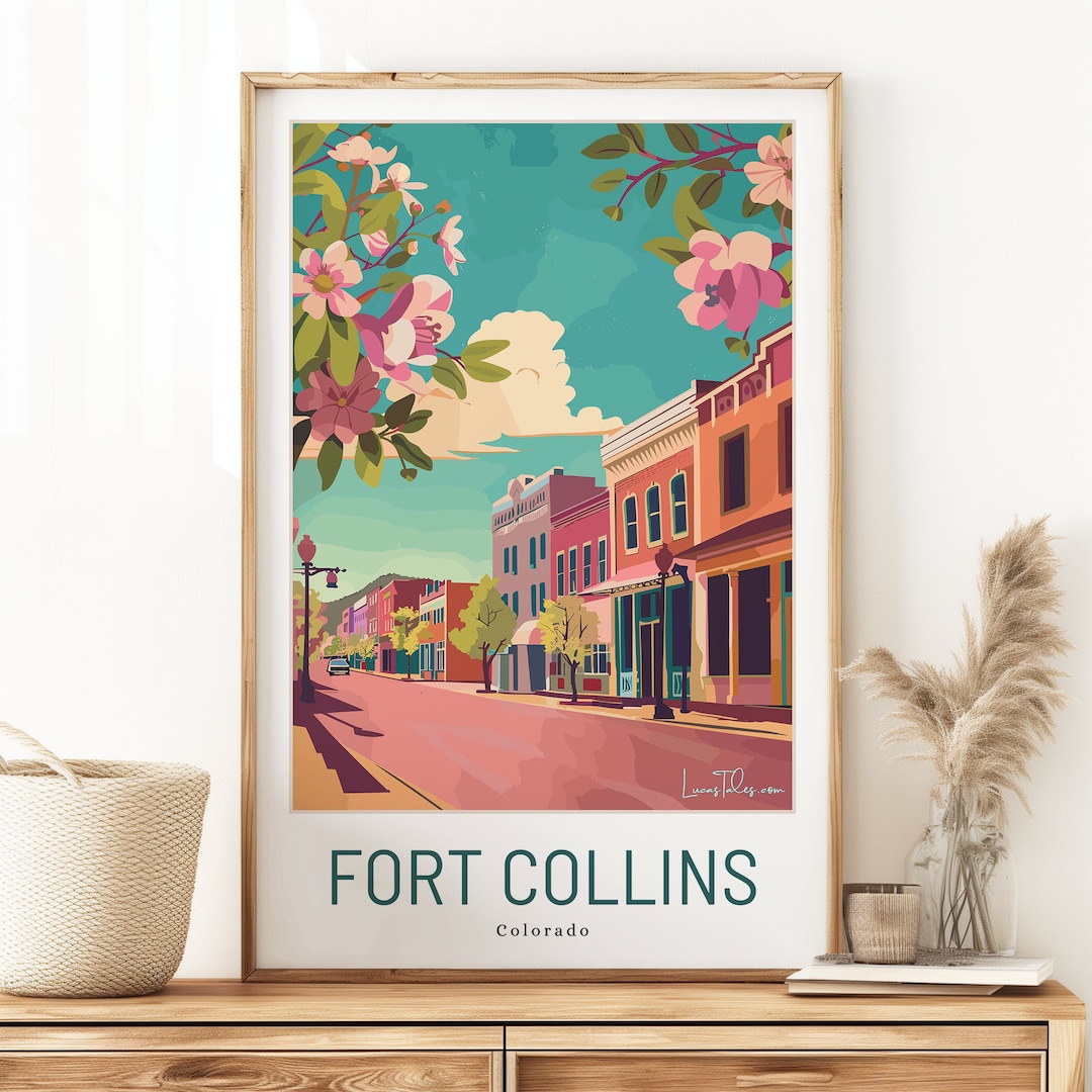 Colorado Mountain City Souvenir Poster Old Town Fort Collins Art Print