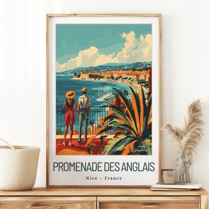 Impresión vintage de la Riviera Francesa: póster de diseño de interiores moderno para un regalo de cumpleaños o boda para los amantes del sol.