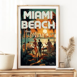 Stampa vintage di Miami Beach per un design d'interni moderno - Poster ricordo della Florida per gli amanti del sole - Regalo di compleanno o di nozze