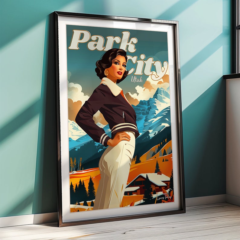 Park City Vintage Print Utah Ski Souvenir Poster for Mountain Lovers