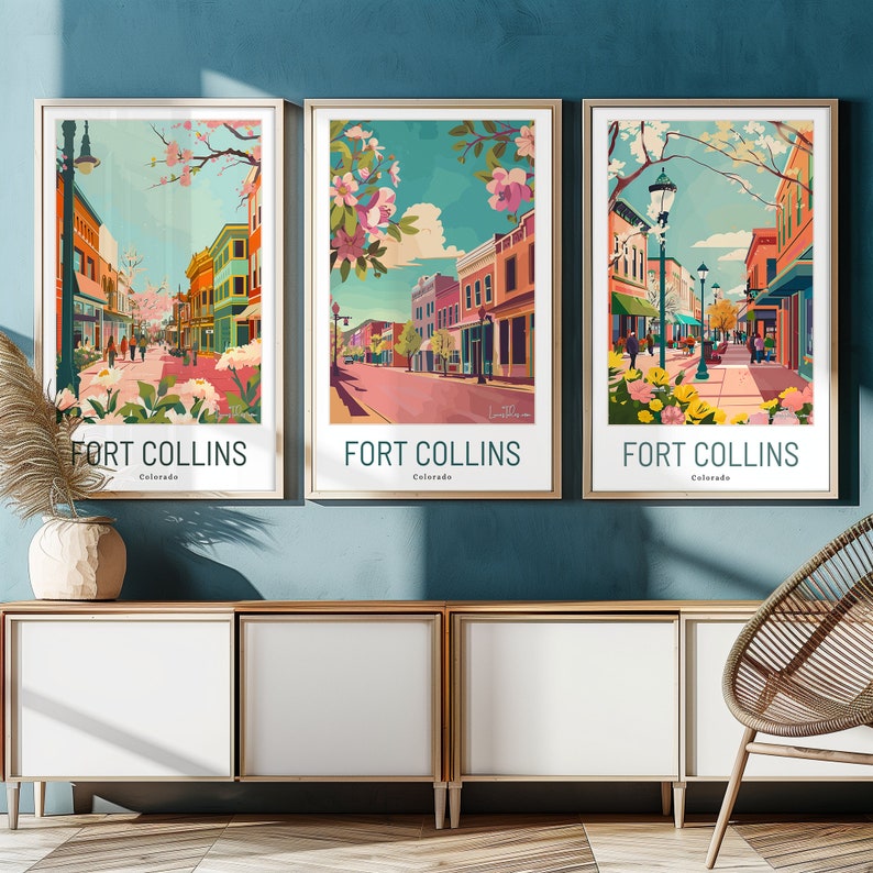 Colorado Mountain City Souvenir Poster Old Town Fort Collins Art Print