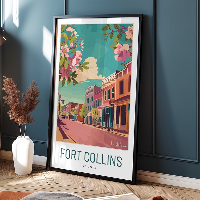 Colorado Mountain City Souvenir Poster Old Town Fort Collins Art Print