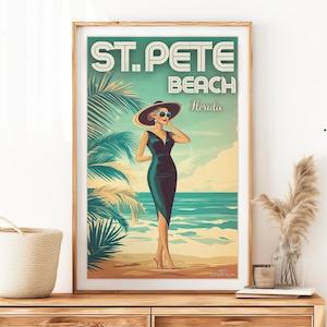Saint Pete Beach – Arte di viaggio costiera – Poster vintage fatto a mano per un design d'interni moderno – Souvenir della spiaggia della Florida