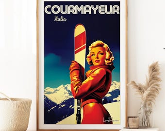 Tirage Vintage Original De Courmayeur, Italie – Vue Panoramique, Circa 1900