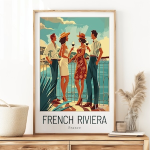 Impresión de moda de la Riviera Francesa para una decoración moderna: póster vintage de recuerdo de Francia, perfecto para cumpleaños o bodas de amantes del sol.