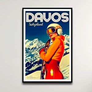 Davos Travel Art - Handcrafted Vintage Poster for Modern Interior Design - Swiss Ski Souvenir