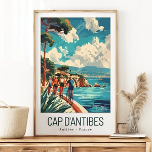 Lámina vintage de Cap d'Antibes - Decoración francesa para interiores modernos - Póster de recuerdo para amantes del sol - Regalo de cumpleaños o boda