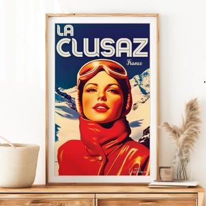 La Clusaz Travel Art Handcrafted Vintage Poster for Modern Interior Design - French Ski Souvenir