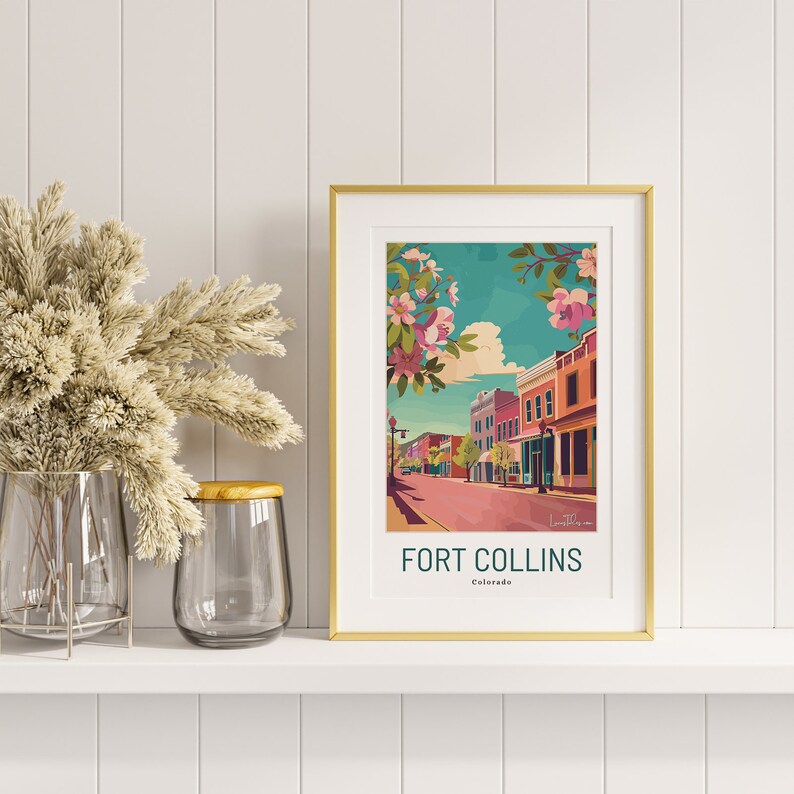 Colorado Mountain City Souvenir Poster Old Town Fort Collins Art Print