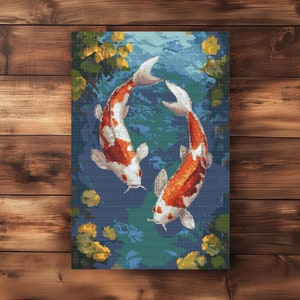 Koi Fish Cross Stitch, Fish Cross Stitch Pattern, Koi Cross Stitch, Carp Cross Stitch Pattern, Asian Cross Stitch, Koi Embroidery Pattern