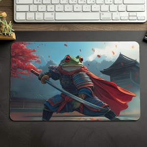 Samurai Frog Desk Mat, Kawaii Desk Mat, Funny Desk Mat, Long Desk Mat, Kawaii Mousepad, Neoprene Desk Mat, Frog Desk Mat, Toad Desk Mat