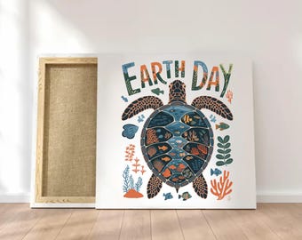 Tortuga marina Día de la Tierra Salva la Tierra PNG divertido. Diseño de sublimación