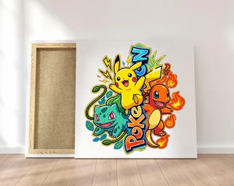 Trío inicial de Pokémon PNG – Fan art de Pikachu, Charmander y Bulbasaur – Descarga digital – Descarga instantánea – Diseño para camisetas – Impresión por sublimación