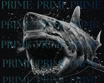 PNG de tiburón aterrador, depredador oceánico de terror, arte submarino oscuro, diseño de dientes de tiburón aterradores, imágenes prediseñadas de criaturas marinas góticas, PNG de sublimación