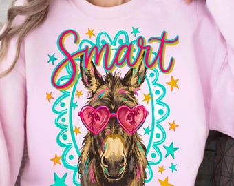Diseño PNG de sublimación de gafas de sol con forma de corazón de burro inteligente | Clip art de burro retro y divertido | Descarga digital instantánea | Camiseta tipo vaso