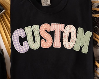 Nombre personalizado, aplique de patchwork PNG, letras de tela cosidas a mano SVG, texto personalizado estilo patchwork, diseño de sublimación DTF, descarga instantánea