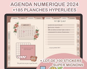 Bullet journal numérique 2024 en français avec +100 stickers mignons