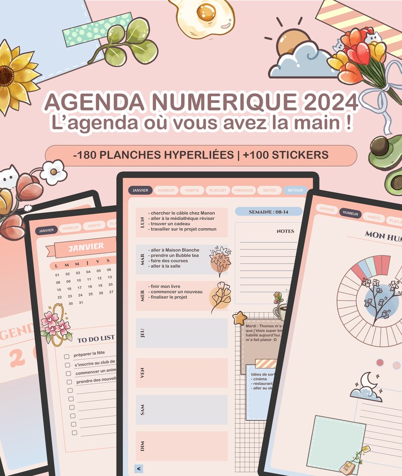 Customizable 2024 Digital Diary in French With 100 Cute Etsy