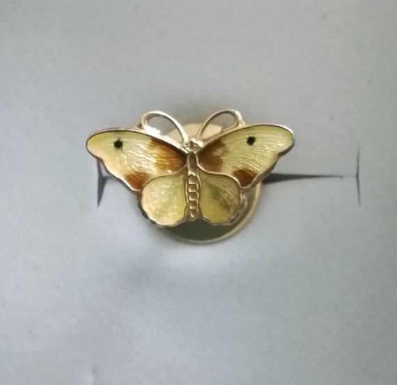 Norwegian silver and yellow enamel small butterfl… - image 1
