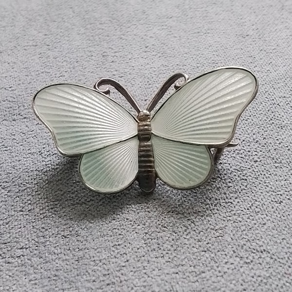 Norwegian silver and white enamel butterfly brooch