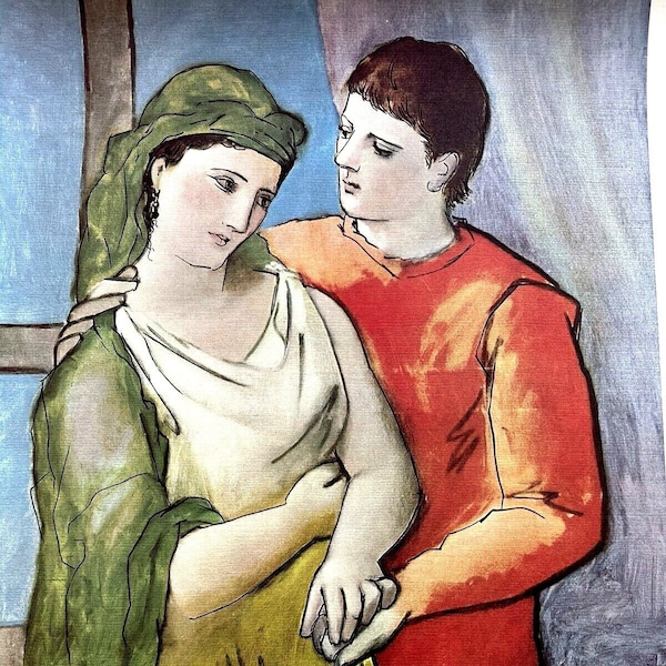 Pablo PICASSO Signed 1923 Lithograph Print Titled - LOVERS - National Gallery of Art, Washington, DC. Published by Nelson Doubleday, Inc.