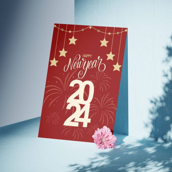 happy new year card, new year greeting cards, kawaii greeting cards, digital new year card, 2024 new year, happy new year svg