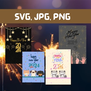 tarjeta de feliz año nuevo, tarjetas de felicitación de año nuevo, tarjetas de felicitación kawaii, tarjeta digital de año nuevo, año nuevo 2024, feliz año nuevo svg, tarjeta de año nuevo