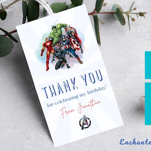 Bearbeitbare Superheld Favor Tag Vorlage, Superheld Party Tag, Danke Geschenkanhänger, Jungen Geburtstag, Canva Vorlage für den digitalen Download