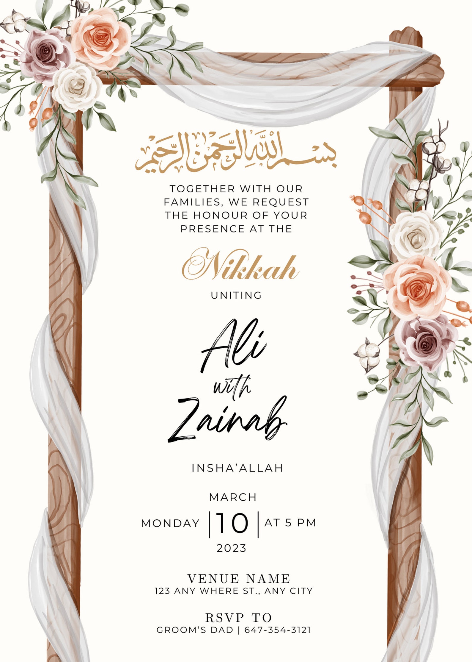 Editable Nikkah Invitation Template, Floral Muslim Wedding Invite Editable Nikkah Invitation Template, Floral Muslim Wedding Invite