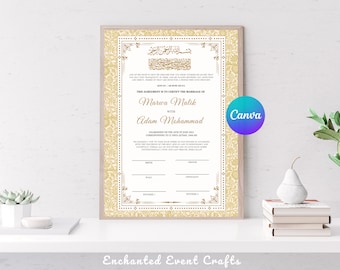 Editable A3 Nikkah Certificate | Gold Nikkah Contract | Digital Nikkah Nama Islamic Wedding Paper for Digital Download | Printable