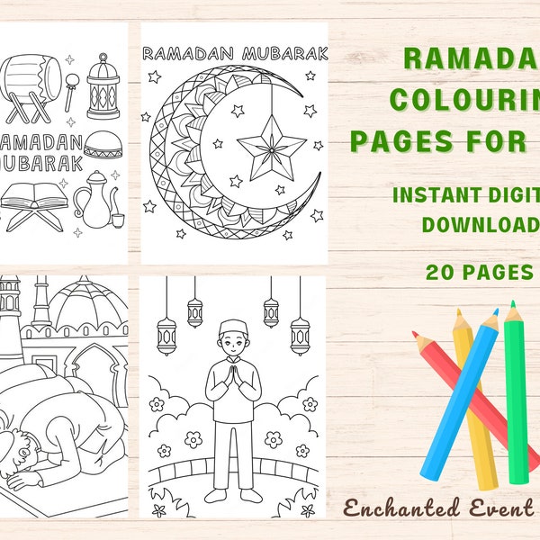 Coloriages Ramadan | Livre de coloriage pour enfants | Activité imprimable de l'Aïd pour enfants musulmans islamiques | Téléchargement numérique