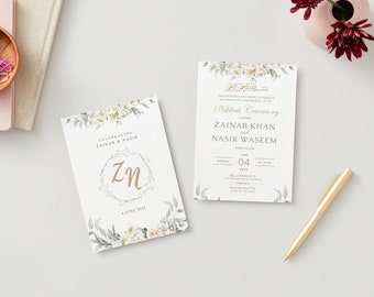 Personalized Muslim Wedding Invitation, Neutral Classy Floral Nikkah Invite, Digital Download