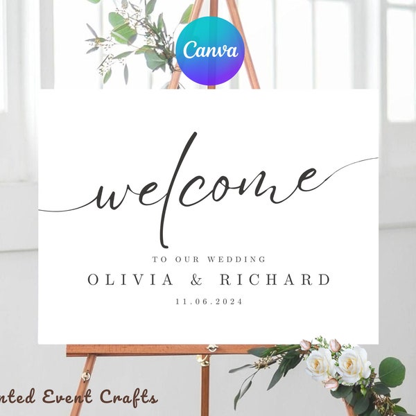 Editable Wedding Welcome Sign | Minimalist Wedding | 24x18 | Canva Template for Digital Download