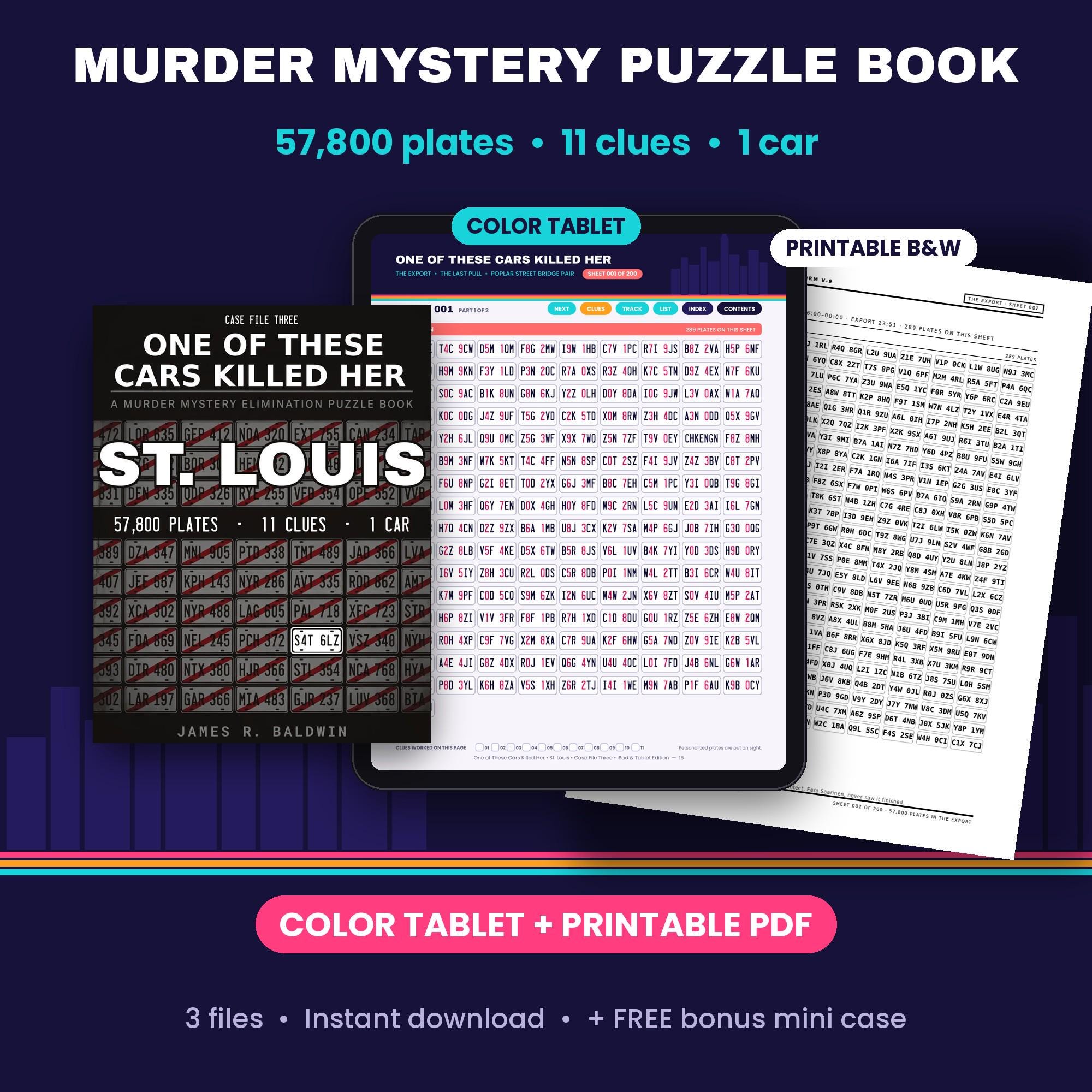 St. Louis - Murder Mystery Puzzle Book, Color iPad + Printable PDF, 57,800 License Plates Logic Game, One of These Cars Killed Her