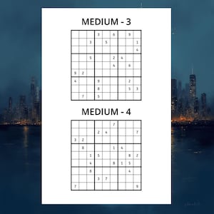 May include: Two Sudoku puzzles labeled "MEDIUM - 3" and "MEDIUM - 4" are displayed on a white background. Each puzzle is a 9x9 grid with some numbers filled in. The text "MEDIUM - 3" and "MEDIUM - 4" are in bold, black font.
