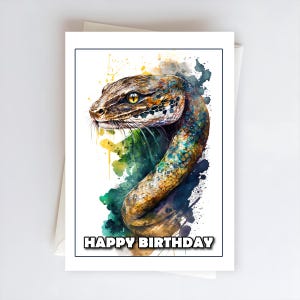 Snake Birthday Card Watercolour Reptile Lover Gift Greeting Card