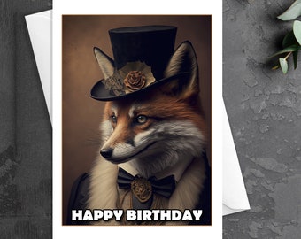 Birthday Card, Fox Card, Birthday Card, Male Card, Birthday Card for Him, Birthday for her, Watercolor card, Fox
