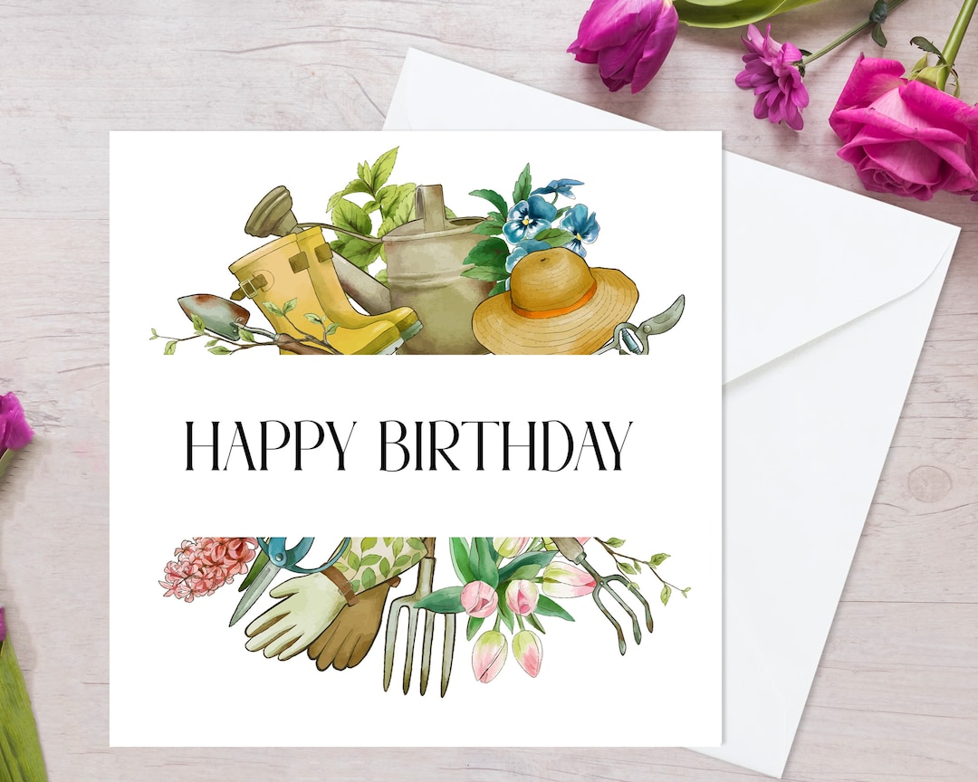 Gardening Birthday Card, Happy Birthday, Gardening Card, Gardening Tool ...