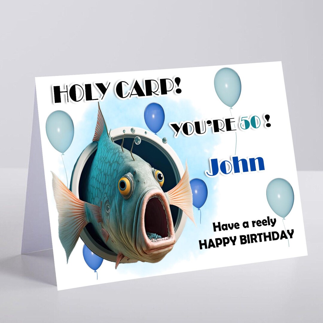 Personalised Fishing Birthday Card, Funny Fisherman Card, Holy Carp ...