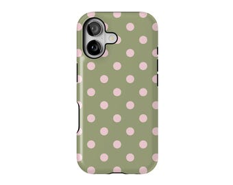 Green Pink Polka Dots Phone Case Preppy Minimalist Girly Cute Cover For iPhone 17 17e 16 15 Plus 14 Pro Max 13 Galaxy S26 S25 MagSafe