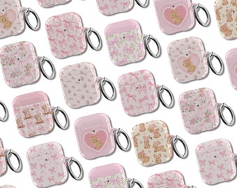 Coquette AirPods Cases Pink Bow Girly Aesthetic Ribbon Protective For Airpods 1st 2nd Generation, Airpods Pro Keychain Cute Cover