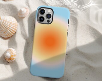 Funda para teléfono MagSafe con aura naranja y azul, diseño degradado, estilo preppy, rosa, moderno y estético, compatible con iPhone 15+, 14 Pro Max, 12 y 13 Mini MagSafe Magnet.