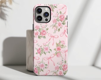 Bows Roses Phone Case Coquette Pink Ribbon Aesthetic Girly Cute Protective For iPhone 16 15 Plus 14 Pro Max 12 13 Mini 11 Pro Galaxy S24 S23