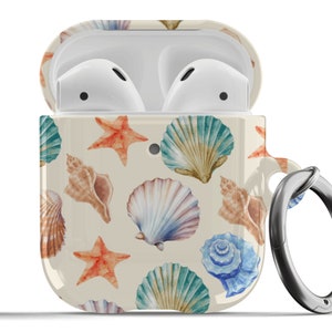 Seashell AirPods Case Summer Beach Coastal Starfish Cute Protective Trendy Cover For Airpods 1st 2nd Generation, Airpods Pro Keychain