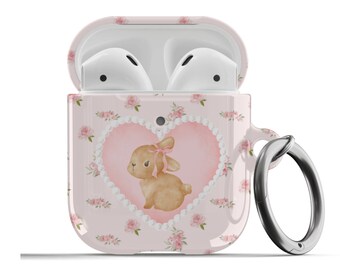 Coquette Bunny Roses AirPods Case Pearl Heart Girly Vintage Bow Cute For Airpods 1st 2nd Generation, Airpods Pro Protective Aesthetic Cover